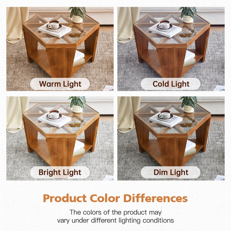 Red Barrel Studio® Cein Hexagon Coffee Table With Glass Top And